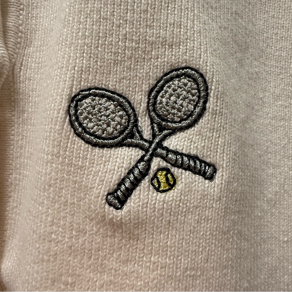 Carole Little Embroidered Tennis Racket Cardigan Cotton Sweater Ivory | Size L - Picture 4 of 5